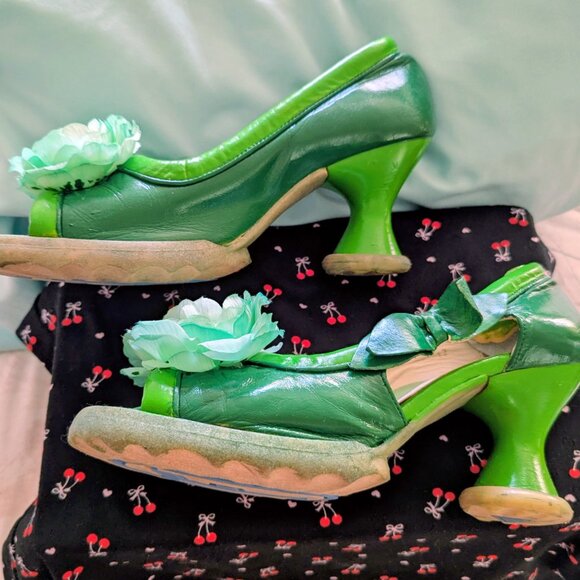 John Fluevog Vintage Green BEBE Heels Size 10.5 Refurbished DIY Heels - Picture 3 of 8